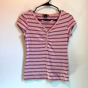 H&M Pink Striped Short Sleeve Tee
